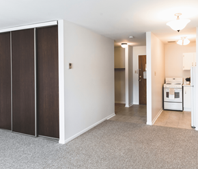 St. John's apartment for rent - A room with a white wall and a brown wardrobe.