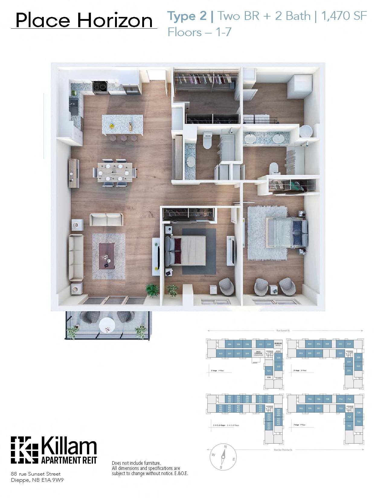 Floor plan for 2 beds, 2 baths, 1470 sqft