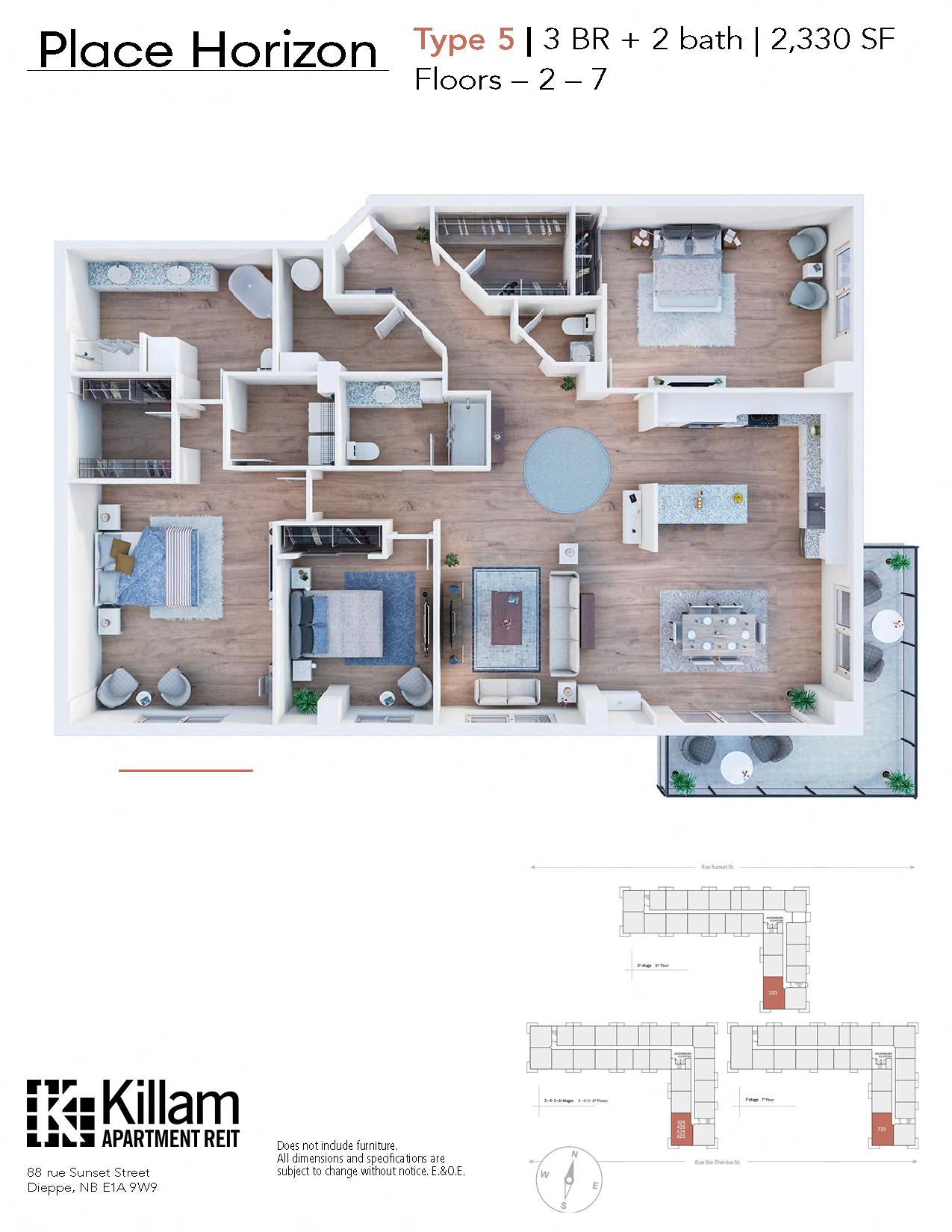 Floor plan for 3 beds, 2 baths, 2330 sqft