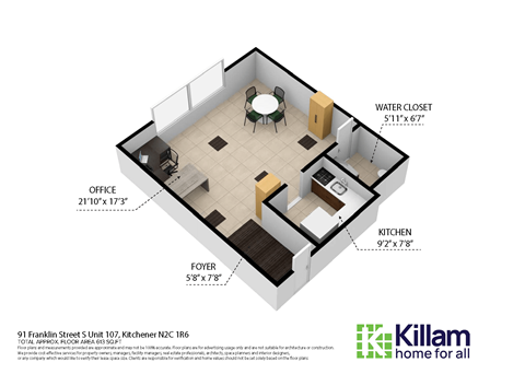 Floor plan for studio, 1 bath