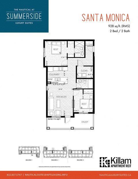 Floor plan for 2 beds, 2 baths, 1100 sqft