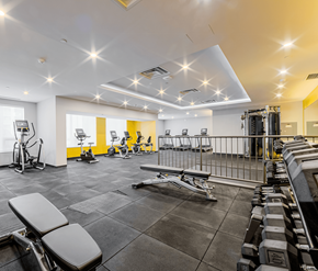 Mississauga apartment for rent - A well-lit gym with various exercise equipment.