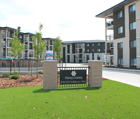 Sherwood Park apartment for rent - A sign in front of a building that says Tisbury Crossing.