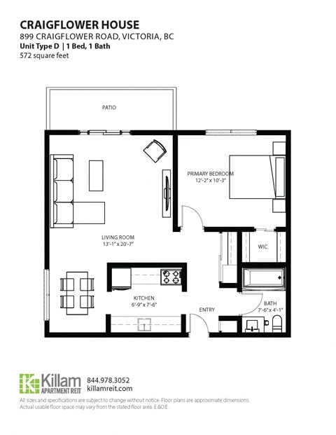 Floor plan for 1 bed, 1 bath, 781 sqft