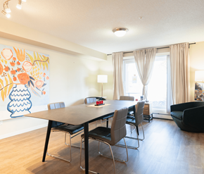 Sherwood Park apartment for rent - A dining room with a table and chairs.