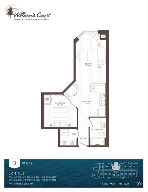 Floor plan for studio, 1 bath, 680 sqft