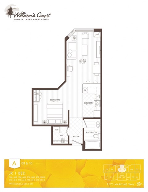 Floor plan for studio, 1 bath, 650 sqft