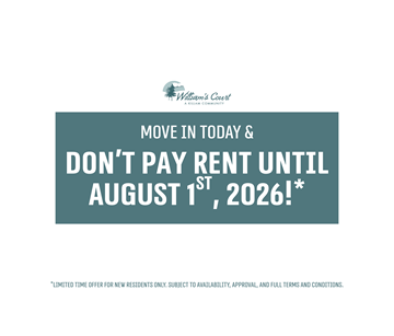 Kanata Ottawa apartment for rent - A promotional image for William's Court offers a free rent period for new residents.