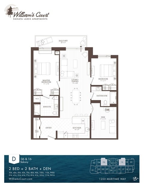 Floor plan for 2 beds, 2 baths, 1360 sqft