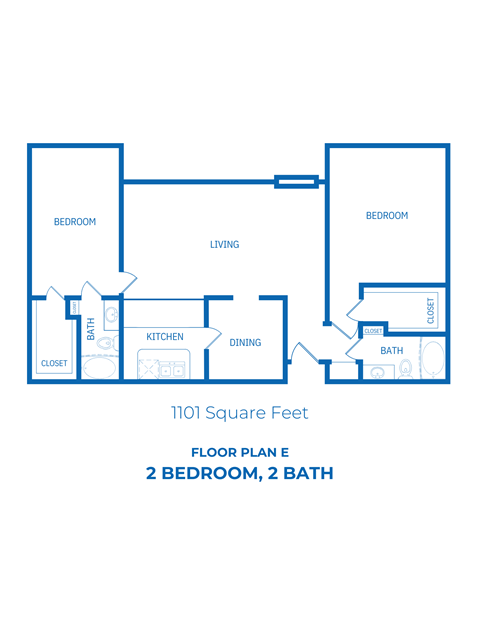 Floor plan for 2 beds, 2 baths, 1101 sqft