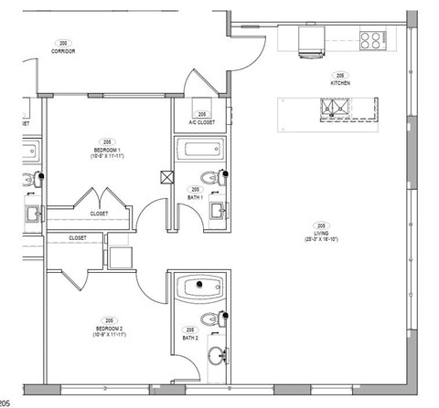 Floor plan for 2 beds, 2 baths, 1166 sqft
