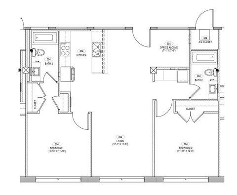 Floor plan for 2 beds, 2 baths, 1061 sqft
