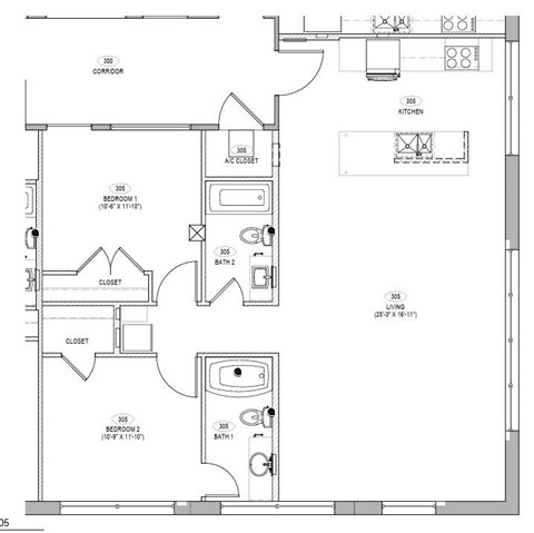 Floor plan for 2 beds, 1 bath, 1166 sqft