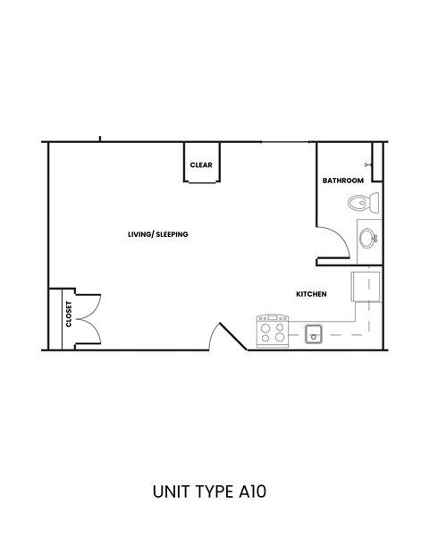 Floor plan for studio, 1 bath, 414 sqft