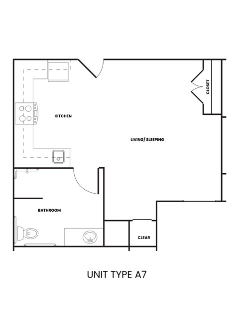 Floor plan for studio, 1 bath, 466 sqft