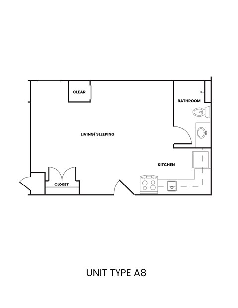 Floor plan for studio, 1 bath, 394 sqft