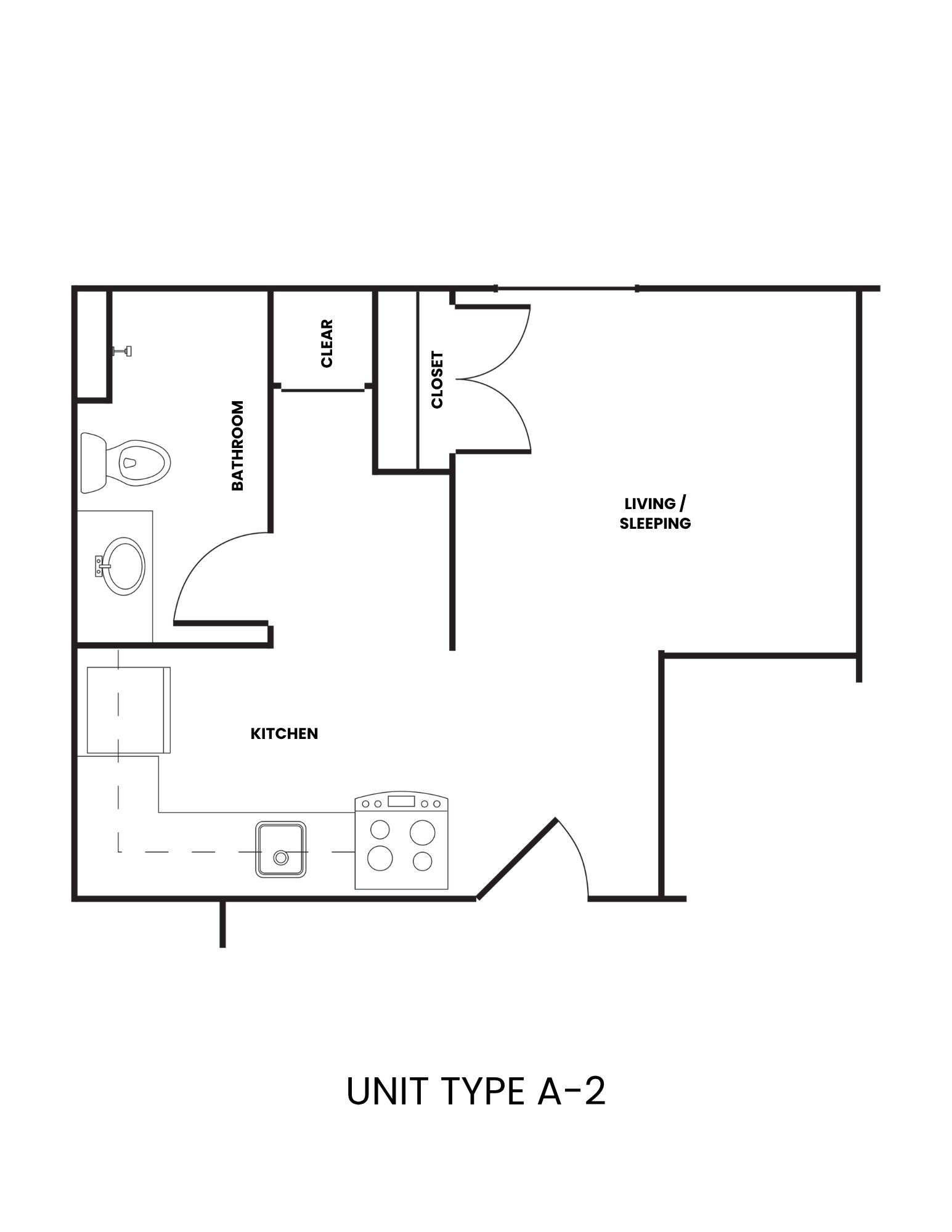Floor plan for studio, 1 bath, 295 sqft