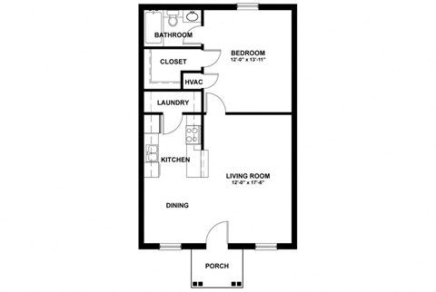 Floor plan for 1 bed, 1 bath, 690 sqft