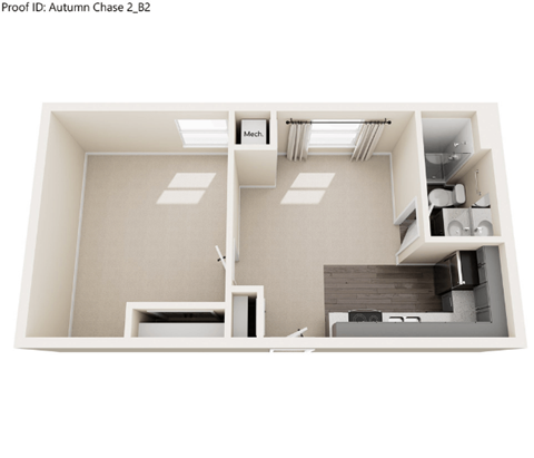 Floor plan for 1 bed, 1 bath, 501 sqft