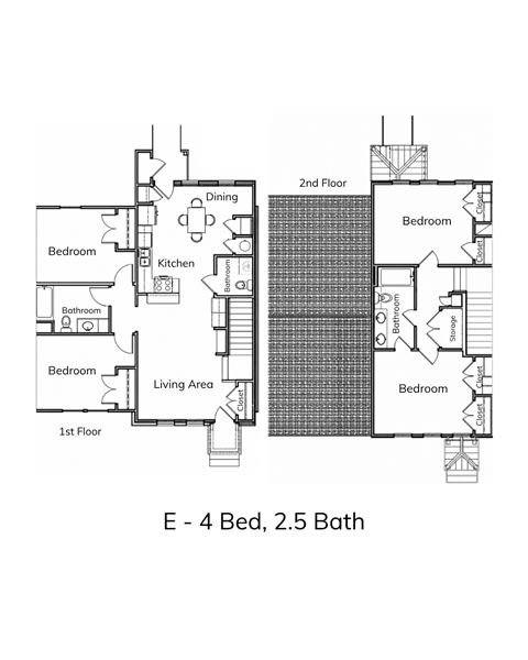 Floor plan for 4 beds, 2.5 baths, 1460 sqft
