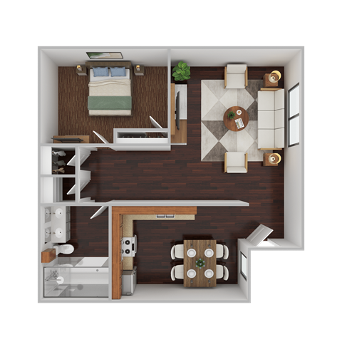 Floor plan for 1 bed, 1 bath, 535 sqft