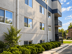 Arvada apartment for rent - A grey building with a balcony on the second floor.