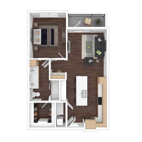 Floor plan for 1 bed, 1 bath, 728 sqft