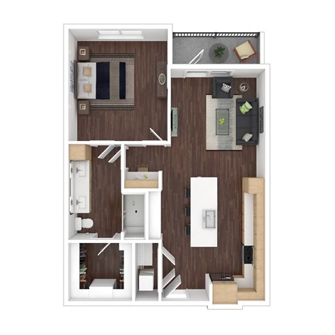 Floor plan for 1 bed, 1 bath, 836 sqft