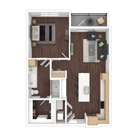 Floor plan for 1 bed, 1 bath, 778 sqft
