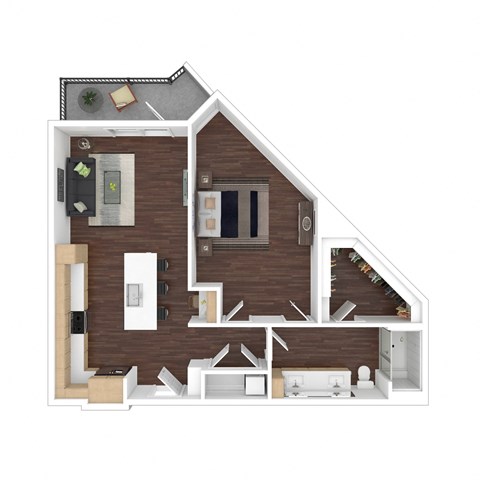Floor plan for 1 bed, 1 bath, 806 sqft