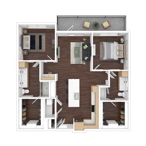Floor plan for 2 beds, 2 baths, 1090 sqft