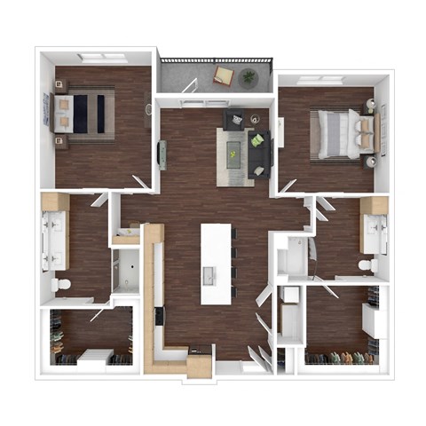 Floor plan for 2 beds, 2 baths, 1267 sqft