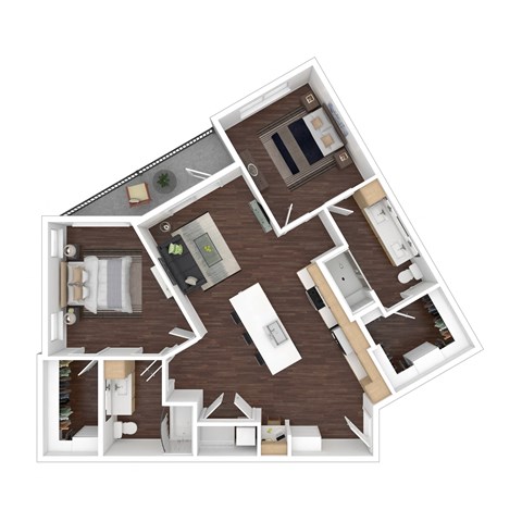 Floor plan for 2 beds, 2 baths, 1117 sqft