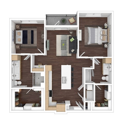 Floor plan for 2 beds, 2 baths, 1213 sqft