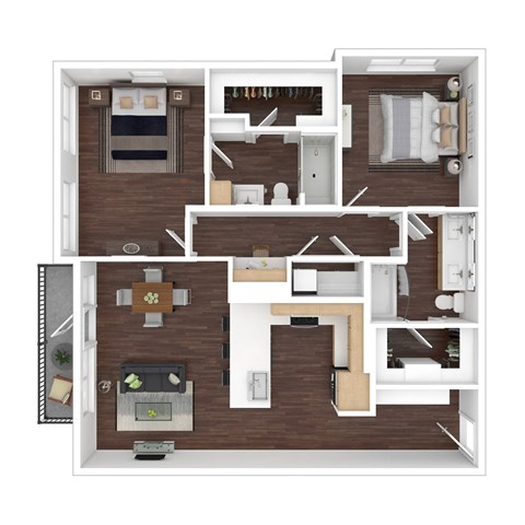 Floor plan for 2 beds, 2 baths, 1185 sqft