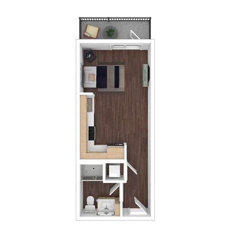 Floor plan for studio, 1 bath, 400 sqft