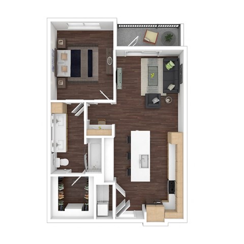 Floor plan for 1 bed, 1 bath, 776 sqft