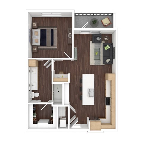 Floor plan for 1 bed, 1 bath, 785 sqft