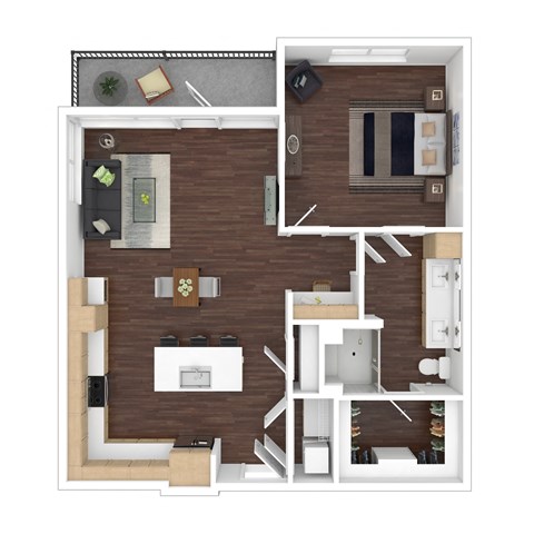Floor plan for 1 bed, 1 bath, 911 sqft