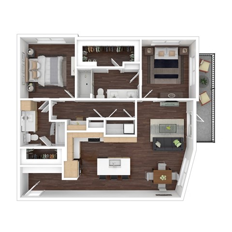 Floor plan for 2 beds, 2 baths, 1156 sqft