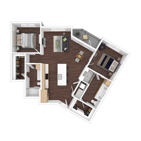 Floor plan for 2 beds, 2 baths, 1108 sqft