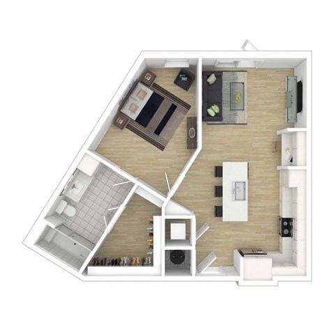 Floor plan for 1 bed, 1 bath, 700 sqft