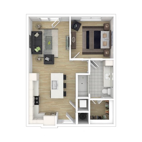 Floor plan for 1 bed, 1 bath, 720 sqft
