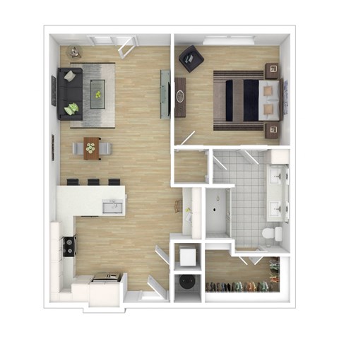 Floor plan for 1 bed, 1 bath, 810 sqft