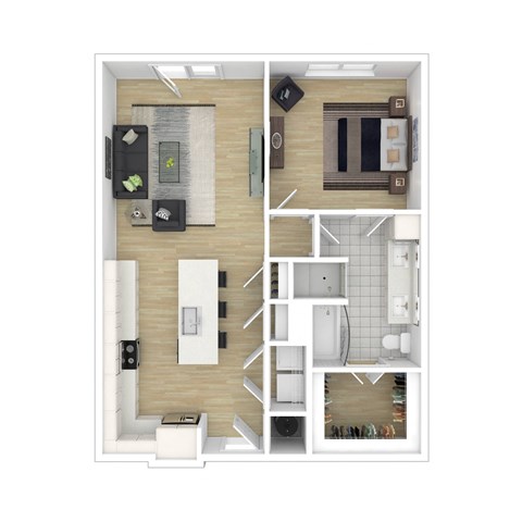 Floor plan for 1 bed, 1 bath, 810 sqft