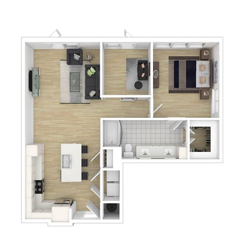 Floor plan for 1 bed, 1 bath, 863 sqft