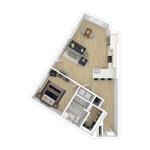 Floor plan for 1 bed, 1 bath, 905 sqft