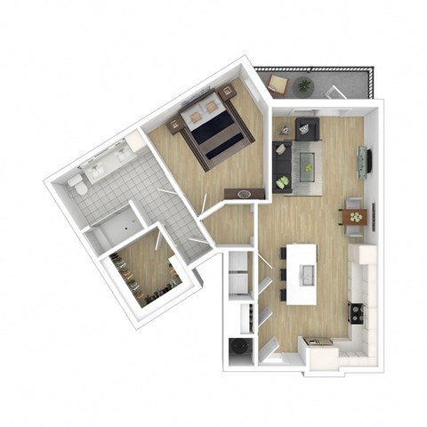 Floor plan for 1 bed, 1 bath, 959 sqft