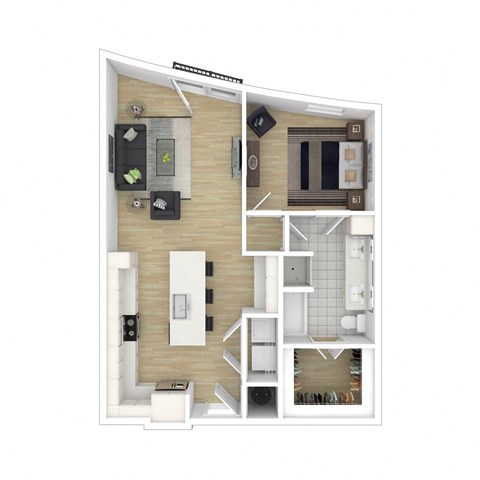 Floor plan for 1 bed, 1 bath, 965 sqft