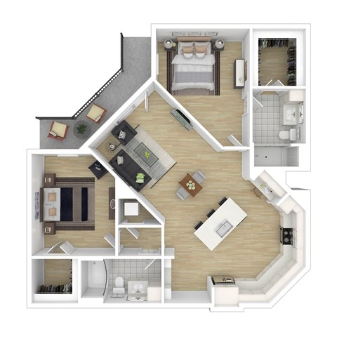 Floor plan for 2 beds, 2 baths, 1189 sqft